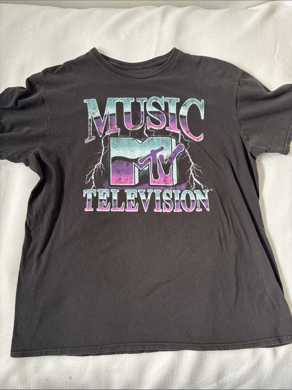 MTV Black Tee with Teal and Purple Logo Lightning Graphic -374sku